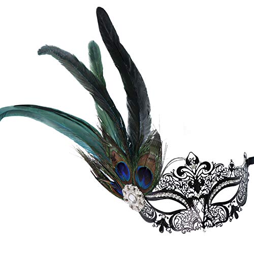 Thmyo Strass Pfau Federn Masquerade Maske, Laser Cut Metall venezianischen Prom Maske (Stil 3) von Thmyo