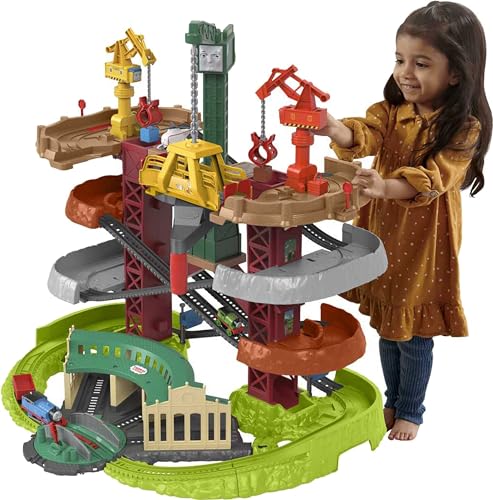 Fisher-Price Thomas and Friends Multi-Level Train Set with Thomas and Percy Trains plus Harold and 3 Cranes, Super Tower, GXH09 von THOMAS & FRIENDS