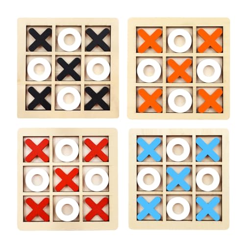 Thoquene 4 Stück Tic Tac Toe Extreme Holzspiel, 9,8 x 9,8 x 0,5 cm, Rot, Schwarz, Orange, Blau von Thoquene