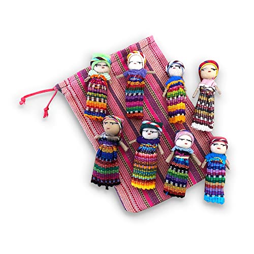 Thorness Set mit 8 Guatemaltekischen handgefertigten Sorgenpuppen mit einer bunt gearbeiteten Aufbewahrungstasche | Sorgenpuppen für Mädchen | Sorgenpuppen für Jungen | Angstpuppen | Sorgenpuppe | von Thorness