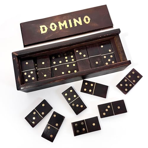 Thorness Domino-Set aus Holz in Holzkiste mit Schiebedeckel, inklusive Premium-Domino-Stücken von Thorness