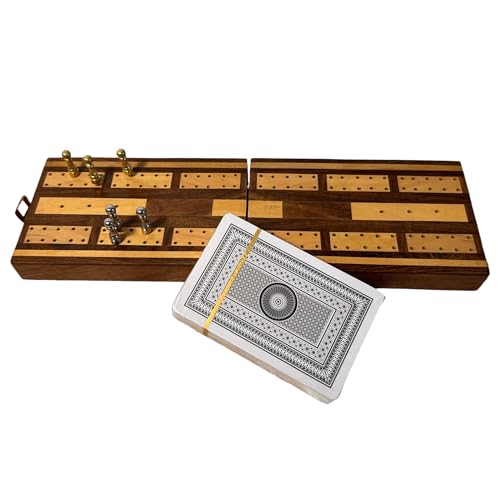 Thorness Faltbares hölzernes Cribbage-Brett und Reise-Set mit Karten und Metall-Scoring-Pins - kompakte, tragbare Cribbage-Spielbox von Thorness