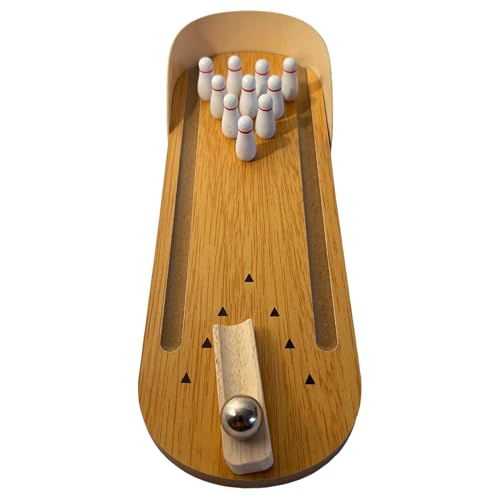 Tisch-Bowlingspiel aus Holz, 30 cm, 10 Pins und Metallkugel, perfekt für Strategie, Party und Familienspaß von Thorness