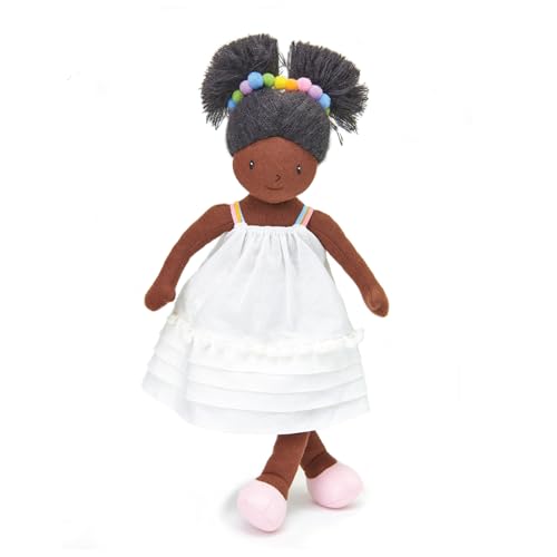 ThreadBear Design Esme Stoffpuppe mit weißem Kleid und Regenbogen-Pompoms und Geburtstagsgeschenk für Kinder ab 3 Jahren von ThreadBear Design