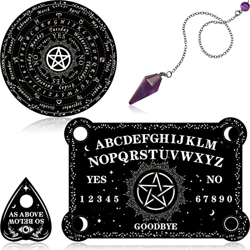 Pendeln Wünschelrute Weissagung Tafel mit Amethyst Set Metaphysisches Nachricht Board Ouija Brett Kristall Pendel Halskette Holz Geister Brett Sprechbrett mit Planchette für Hexerei (Stern) von Threan