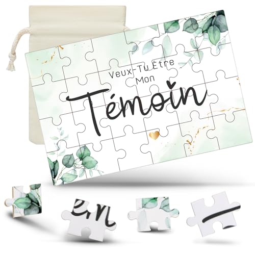 Threan Geschenkset für Zeugen Zeugenpuzzle aus Holz Zeugenankündigungsrätsel Bitte um Zeugenrätsel mit Kordelzug Leinentasche für Hochzeit von Threan