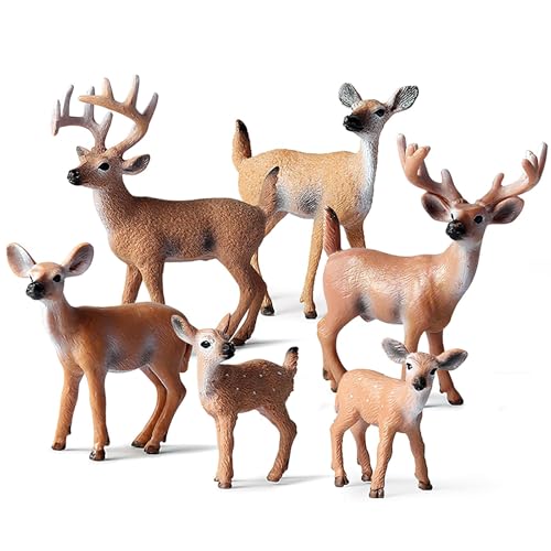 6 Stück Waldtiere Tiere Figuren, Waldtiere Figuren Tierfigur Spielzeug Tierfiguren Kunststoff Waldtiere Figuren Deer Waldtiere Figuren Spielzeug Kuchendekoration, Weihnachtsdekoration von Threegoat