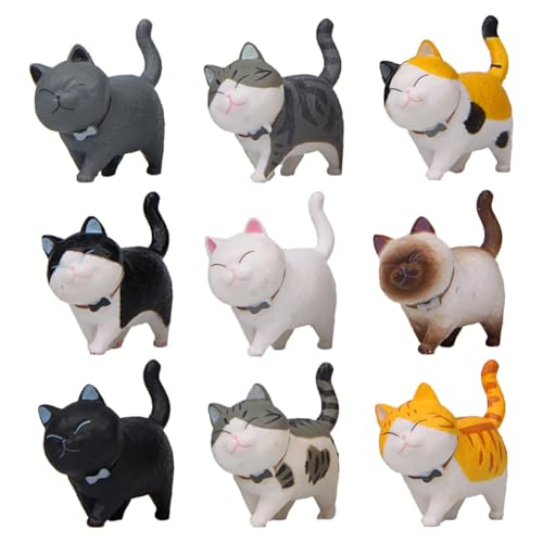 Katzenfiguren, 9 Stück Tierfiguren Kinder Realistisch Katze Spielzeug Kinder Lehrreich Katzenfiguren Spielzeug Miniatur Katze für Kinder Katzenliebhaber Home Auto Dekor von Threegoat