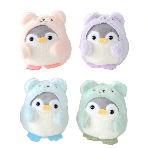 Threegoat 4er Set Plüsch Pinguin Schlüsselanhänger, Niedlicher Pinguin, Süße Pinguin Stofftier Plüschtier, Pinguin Kuscheltier, Geschenke für Jungen Mädchen Kinder 9cm von Threegoat