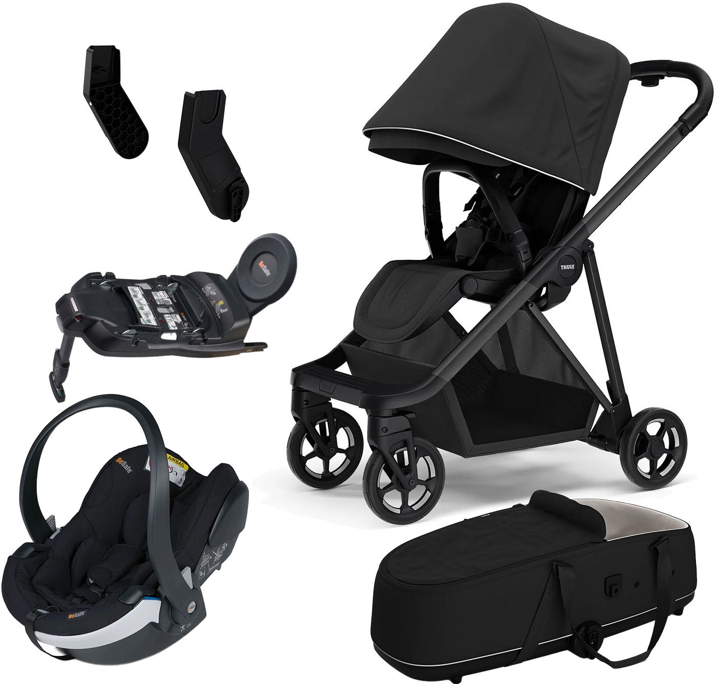 Thule Shine Kombikinderwagen inkl. BeSafe iZi Go Modular X2 Babyschale &  Basis, Black/Black von Thule