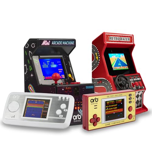 Orb Mini Retro Handheld Games Console & Arcade Bundle - 1 x 150 In-Built Games Console & 2 x 240 In-Built Games Arcade, 1 x 30 In-Built Racing Games, Full Color LCD Screen - Thumbs Up! von Thumbs Up