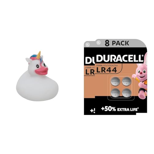 - Unicorn Bath Duck + Duracell Specialty LR44 Alkali-Knopfzelle 1,5 V, 8er-Packung (76A/A76/V13GA) entwickelt für die Verwendung in Spielsachen, Taschenrechnern und Messgeräten [Amazon exklusiv] von Thumbs Up