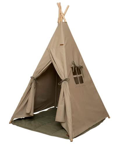 Little Dutch 4514 Spielzelt Tipi-Zelt aus Stoff inkl. Matte Olive von Tiamo