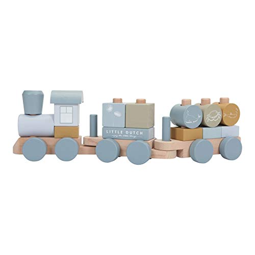 Little Dutch 7036 Holz-Eisenbahn Zug mit Steck-Formen (Ocean blau) von Little Dutch