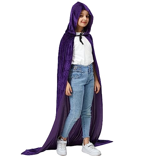 Halloween Umhang Violett,Tianher 170cm Samt Kapuzenumhang Vampir Cape Halloween Zauberer Kostüm für Halloween Karneval Cosplay Maskerade Party von Tianher