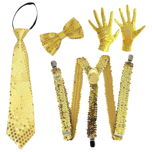 TiaoBug 70er Jahre Disco Kostüm Glitzernde Pailletten Jazz Hut Krawatte Handschuhe Hosenträger Für Disco Partys Musikfestivals Typ A Gold 4 Stück Einheitsgröße TiaoBug 70er Jahre Disco Kostüm Glitzernde Pailletten Jazz Hut Krawatte Handschuhe Hosenträger Für Disco Partys Musikfestivals Typ A Gold 4 Stück Einheitsgröße von TiaoBug