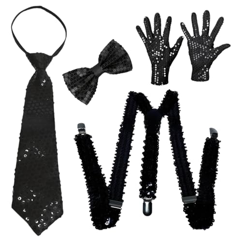 TiaoBug 70er Jahre Disco Kostüm Glitzernde Pailletten Jazz Hut Krawatte Handschuhe Hosenträger Für Disco Partys Musikfestivals Typ A Schwarz 4 Stück Einheitsgröße TiaoBug 70er Jahre Disco Kostüm Glitzernde Pailletten Jazz Hut Krawatte Handschuhe Hosenträger Für Disco Partys Musikfestivals Typ A Schwarz 4 Stück Einheitsgröße von TiaoBug