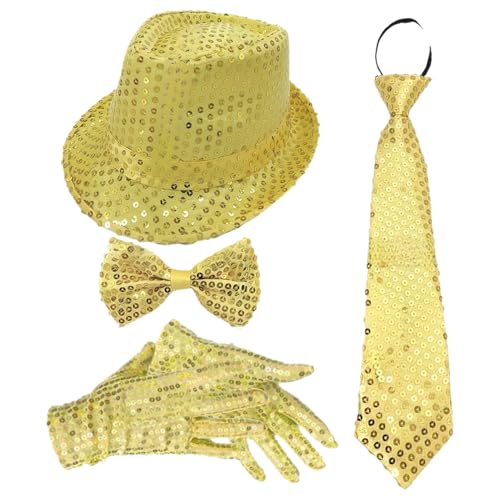 TiaoBug 70er Jahre Disco Kostüm Glitzernde Pailletten Jazz Hut Krawatte Handschuhe Hosenträger Für Disco Partys Musikfestivals Typ B Gold 4 Stück Einheitsgröße TiaoBug 70er Jahre Disco Kostüm Glitzernde Pailletten Jazz Hut Krawatte Handschuhe Hosenträger Für Disco Partys Musikfestivals Typ B Gold 4 Stück Einheitsgröße von TiaoBug