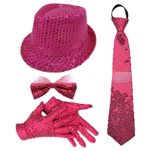 TiaoBug 70er Jahre Disco Kostüm Glitzernde Pailletten Jazz Hut Krawatte Handschuhe Hosenträger Für Disco Partys Musikfestivals Typ B Hot Pink 4 Stück Einheitsgröße TiaoBug 70er Jahre Disco Kostüm Glitzernde Pailletten Jazz Hut Krawatte Handschuhe Hosenträger Für Disco Partys Musikfestivals Typ B Hot Pink 4 Stück Einheitsgröße von TiaoBug