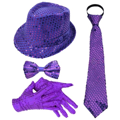 TiaoBug 70er Jahre Disco Kostüm Glitzernde Pailletten Jazz Hut Krawatte Handschuhe Hosenträger Für Disco Partys Musikfestivals Typ B Lila 4 Stück Einheitsgröße TiaoBug 70er Jahre Disco Kostüm Glitzernde Pailletten Jazz Hut Krawatte Handschuhe Hosenträger Für Disco Partys Musikfestivals Typ B Lila 4 Stück Einheitsgröße von TiaoBug