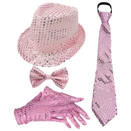 TiaoBug 70er Jahre Disco Kostüm Glitzernde Pailletten Jazz Hut Krawatte Handschuhe Hosenträger Für Disco Partys Musikfestivals Typ B Rosa 4 Stück Einheitsgröße TiaoBug 70er Jahre Disco Kostüm Glitzernde Pailletten Jazz Hut Krawatte Handschuhe Hosenträger Für Disco Partys Musikfestivals Typ B Rosa 4 Stück Einheitsgröße von TiaoBug