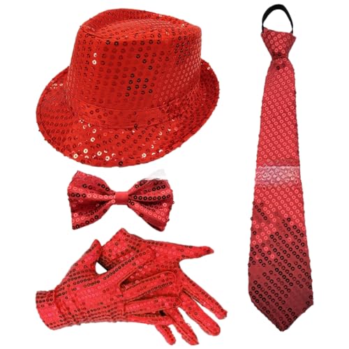 TiaoBug 70er Jahre Disco Kostüm Glitzernde Pailletten Jazz Hut Krawatte Handschuhe Hosenträger Für Disco Partys Musikfestivals Typ B Rot 4 Stück Einheitsgröße TiaoBug 70er Jahre Disco Kostüm Glitzernde Pailletten Jazz Hut Krawatte Handschuhe Hosenträger Für Disco Partys Musikfestivals Typ B Rot 4 Stück Einheitsgröße von TiaoBug