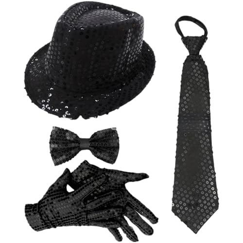 TiaoBug 70er Jahre Disco Kostüm Glitzernde Pailletten Jazz Hut Krawatte Handschuhe Hosenträger Für Disco Partys Musikfestivals Typ B Schwarz 4 Stück Einheitsgröße TiaoBug 70er Jahre Disco Kostüm Glitzernde Pailletten Jazz Hut Krawatte Handschuhe Hosenträger Für Disco Partys Musikfestivals Typ B Schwarz 4 Stück Einheitsgröße von TiaoBug