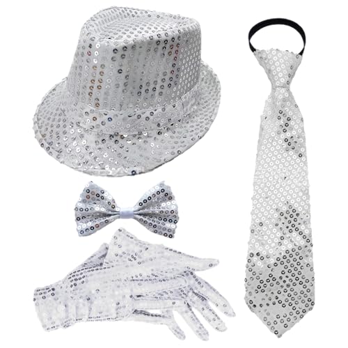 TiaoBug 70er Jahre Disco Kostüm Glitzernde Pailletten Jazz Hut Krawatte Handschuhe Hosenträger Für Disco Partys Musikfestivals Typ B Silber 4 Stück Einheitsgröße TiaoBug 70er Jahre Disco Kostüm Glitzernde Pailletten Jazz Hut Krawatte Handschuhe Hosenträger Für Disco Partys Musikfestivals Typ B Silber 4 Stück Einheitsgröße von TiaoBug