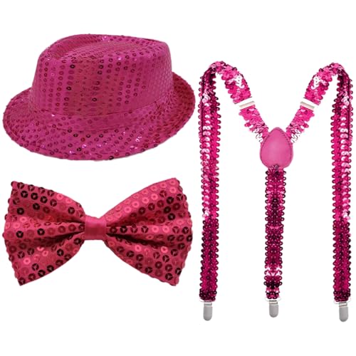 TiaoBug 70er Jahre Disco Kostüm Glitzernde Pailletten Jazz Hut Krawatte Handschuhe Hosenträger Für Disco Partys Musikfestivals Typ D Hot Pink 3 Stück Einheitsgröße TiaoBug 70er Jahre Disco Kostüm Glitzernde Pailletten Jazz Hut Krawatte Handschuhe Hosenträger Für Disco Partys Musikfestivals Typ D Hot Pink 3 Stück Einheitsgröße von TiaoBug