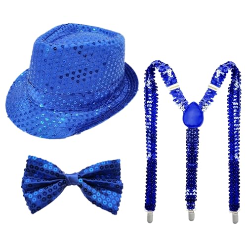 TiaoBug 70er Jahre Disco Kostüm Glitzernde Pailletten Jazz Hut Krawatte Handschuhe Hosenträger Für Disco Partys Musikfestivals Typ D Königsblau 3 Stück Einheitsgröße TiaoBug 70er Jahre Disco Kostüm Glitzernde Pailletten Jazz Hut Krawatte Handschuhe Hosenträger Für Disco Partys Musikfestivals Typ D Königsblau 3 Stück Einheitsgröße von TiaoBug