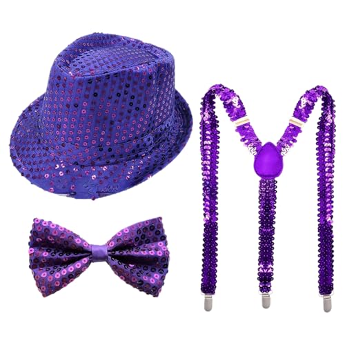 TiaoBug 70er Jahre Disco Kostüm Glitzernde Pailletten Jazz Hut Krawatte Handschuhe Hosenträger Für Disco Partys Musikfestivals Typ D Lila 3 Stück Einheitsgröße TiaoBug 70er Jahre Disco Kostüm Glitzernde Pailletten Jazz Hut Krawatte Handschuhe Hosenträger Für Disco Partys Musikfestivals Typ D Lila 3 Stück Einheitsgröße von TiaoBug