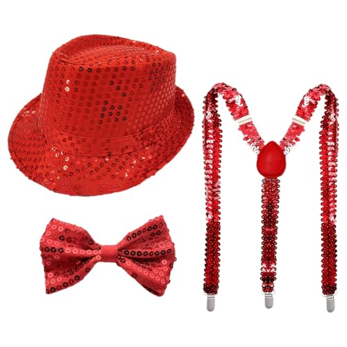 TiaoBug 70er Jahre Disco Kostüm Glitzernde Pailletten Jazz Hut Krawatte Handschuhe Hosenträger Für Disco Partys Musikfestivals Typ D Rot 3 Stück Einheitsgröße TiaoBug 70er Jahre Disco Kostüm Glitzernde Pailletten Jazz Hut Krawatte Handschuhe Hosenträger Für Disco Partys Musikfestivals Typ D Rot 3 Stück Einheitsgröße von TiaoBug