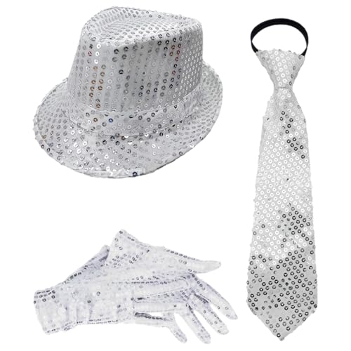 TiaoBug 70er Jahre Disco Kostüm Glitzernde Pailletten Jazz Hut Krawatte Handschuhe Hosenträger Für Disco Partys Musikfestivals Typ E Silber 3 Stück Einheitsgröße TiaoBug 70er Jahre Disco Kostüm Glitzernde Pailletten Jazz Hut Krawatte Handschuhe Hosenträger Für Disco Partys Musikfestivals Typ E Silber 3 Stück Einheitsgröße von TiaoBug