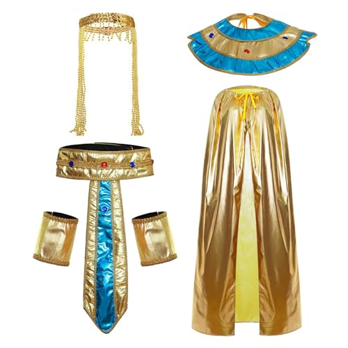 TiaoBug Ägyptische Pharao Kleopatra Cosplay Set Halskragen Mantel Armmanschetten Taillengürtel Halloween Cosplay Stage Performance Karneval Zubehör Typ C One Size von TiaoBug