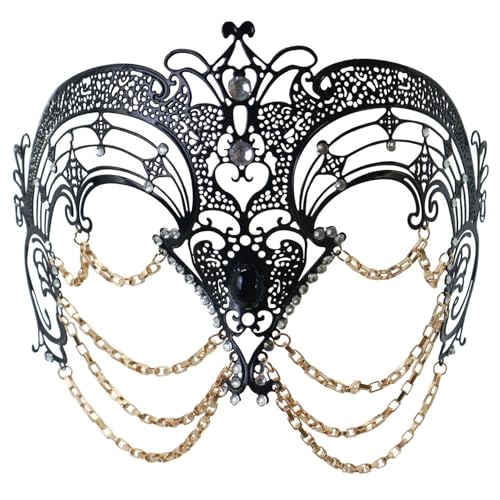 TiaoBug Ausgeschnittene Maskenballmaske für Damen, funkelnde Strasssteine, Metallmaske für Halloween, venezianische Bälle Schwarzes Gold Einheitsgröße TiaoBug Ausgeschnittene Maskenballmaske für Damen, funkelnde Strasssteine, Metallmaske für Halloween, venezianische Bälle Schwarzes Gold Einheitsgröße von TiaoBug