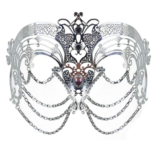 TiaoBug Ausgeschnittene Maskenballmaske für Damen, funkelnde Strasssteine, Metallmaske für Halloween, venezianische Bälle Silber Einheitsgröße TiaoBug Ausgeschnittene Maskenballmaske für Damen, funkelnde Strasssteine, Metallmaske für Halloween, venezianische Bälle Silber Einheitsgröße von TiaoBug
