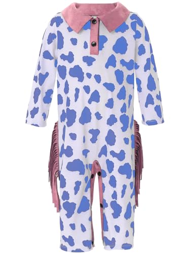 TiaoBug Baby Jungen Mädchen Kuh Kostüm Langarm Jumpsuit Overall mit Kuhflecken Langarm Body Strampler mit Polokragen Regular Fit Ganzkörperanzug Herbst WIinter Outfits Blau 50-56 von TiaoBug