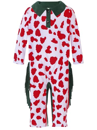 TiaoBug Baby Jungen Mädchen Kuh Kostüm Langarm Jumpsuit Overall mit Kuhflecken Langarm Body Strampler mit Polokragen Regular Fit Ganzkörperanzug Herbst WIinter Outfits Grün 50-56 von TiaoBug