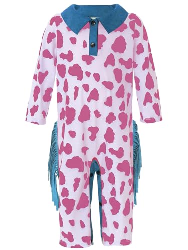 TiaoBug Baby Jungen Mädchen Kuh Kostüm Langarm Jumpsuit Overall mit Kuhflecken Langarm Body Strampler mit Polokragen Regular Fit Ganzkörperanzug Herbst WIinter Outfits Rosa 50-56 von TiaoBug