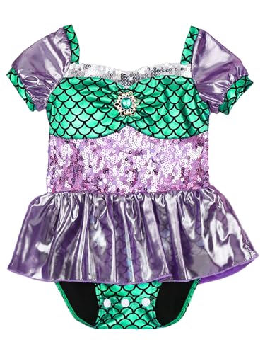 TiaoBug Baby Mädchen Meerjungfrau Kostüm Metallic Fischschuppen Kleid Kurzarm Body mit Volants Rock Prinzessin Halloween Cosplay Outfits Grün 104-110 von TiaoBug