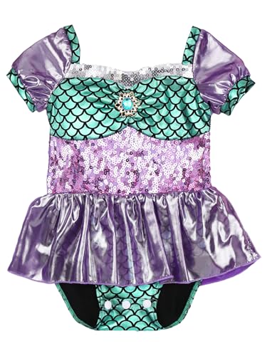 TiaoBug Baby Mädchen Meerjungfrau Kostüm Metallic Fischschuppen Kleid Kurzarm Body mit Volants Rock Prinzessin Halloween Cosplay Outfits Minzgrün 50-56 von TiaoBug