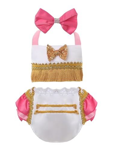 TiaoBug Baby - Mädchen Zirkus Kostüm Neckholder Crop Top und Bloomers Rüschen Unterhosen Slip mit Schleife Stirnband Fotoshooting Halloween Party Outfits Rosa 50-56 von TiaoBug