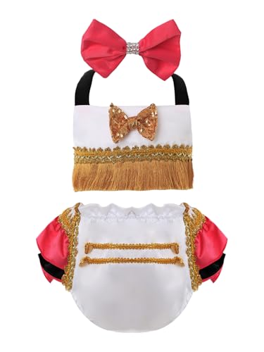 TiaoBug Baby - Mädchen Zirkus Kostüm Neckholder Crop Top und Bloomers Rüschen Unterhosen Slip mit Schleife Stirnband Fotoshooting Halloween Party Outfits Rot 50-56 von TiaoBug