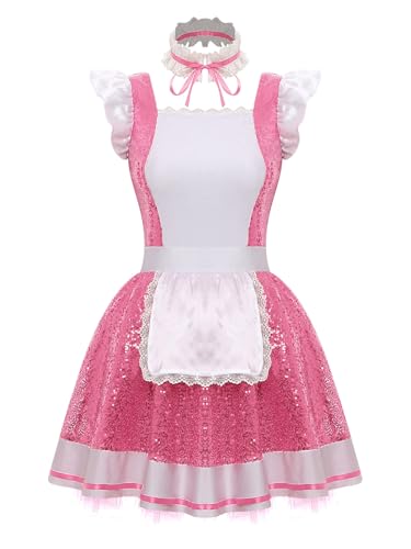 TiaoBug Damen Dienstmädchen Kostüm Gothic Uniformen Pailetten Kleid mit Halsband Schürze Anime Manga Figur Halloween Fasching Cosplay Outfits Rosa 3XL TiaoBug Damen Dienstmädchen Kostüm Gothic Uniformen Pailetten Kleid mit Halsband Schürze Anime Manga Figur Halloween Fasching Cosplay Outfits Rosa 3XL von TiaoBug