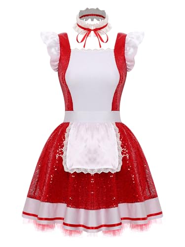 TiaoBug Damen Dienstmädchen Kostüm Gothic Uniformen Pailetten Kleid mit Halsband Schürze Anime Manga Figur Halloween Fasching Cosplay Outfits Rot L TiaoBug Damen Dienstmädchen Kostüm Gothic Uniformen Pailetten Kleid mit Halsband Schürze Anime Manga Figur Halloween Fasching Cosplay Outfits Rot L von TiaoBug