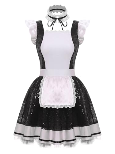 TiaoBug Damen Dienstmädchen Kostüm Gothic Uniformen Pailetten Kleid mit Halsband Schürze Anime Manga Figur Halloween Fasching Cosplay Outfits Schwarz L TiaoBug Damen Dienstmädchen Kostüm Gothic Uniformen Pailetten Kleid mit Halsband Schürze Anime Manga Figur Halloween Fasching Cosplay Outfits Schwarz L von TiaoBug