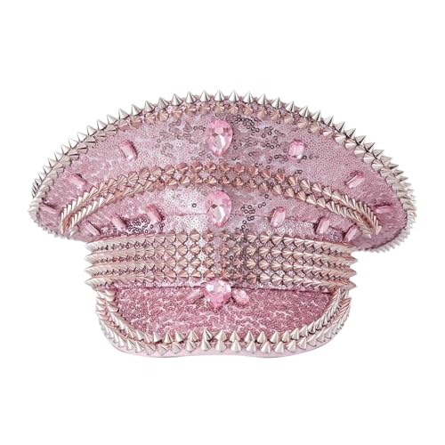 TiaoBug Damen Luxury Kapitän Hut mir Strass Pailletten Kapitänsmütze Glitzer Matrosenmütze Militärhut Fasching Junggesellenabschied Party Rosa Einheitsgröße von TiaoBug