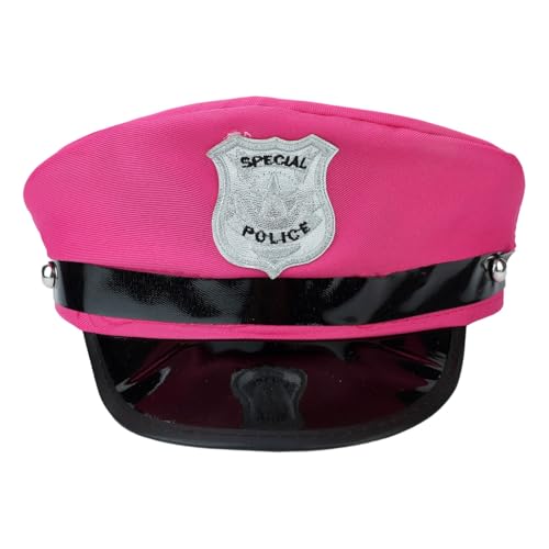 TiaoBug Damen Polizistin Mütze mit Brille Set Polizeimütze Sonnenbrille Polizei Hut Kapitän Hut Cop Cap Polizei Cosplay Zubehör Fasching Karneval Rosa Hut One Size von TiaoBug