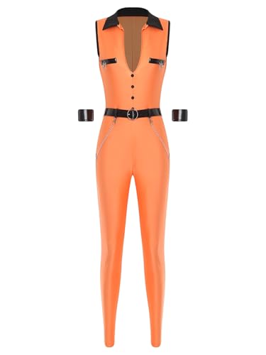 TiaoBug Damen Sträfling Kostüm Gefangener Anzug Ärmellos Jumpsuit Overalls mit Gürtel Armstulpen Gefängnis Uniform Motto Party Halloween Cosplay Outfits Orange XXL TiaoBug Damen Sträfling Kostüm Gefangener Anzug Ärmellos Jumpsuit Overalls mit Gürtel Armstulpen Gefängnis Uniform Motto Party Halloween Cosplay Outfits Orange XXL von TiaoBug