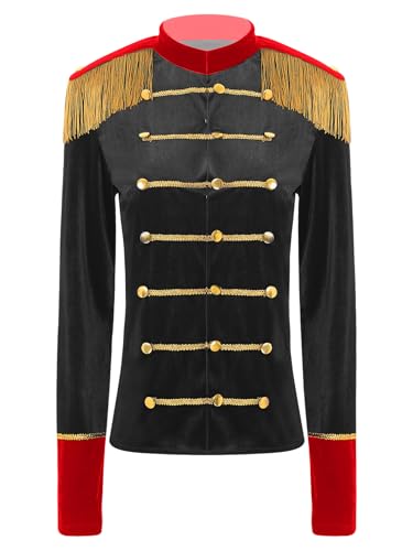 TiaoBug Damen Zirkusdirektor Kostüm Militärisch Uniformjacke Offizier Frack Blazer Anzug Jacke mit Abzeichen Knebelknopf Weihnachten Halloween Verkleidung Schwarz 4XL von TiaoBug